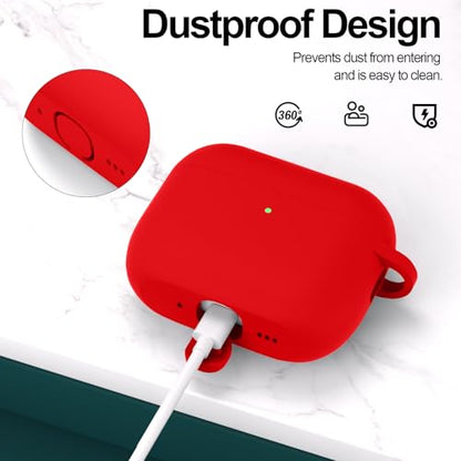 for AirPods Pro 3 Case Cover, Protective Soft Silicone with Keychain Cleaning Pen for Women Men for Apple AirPods Pro 3rd Generation Case(2025), Front LED Visible, Red - color: C-Red