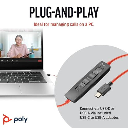 Poly Blackwire 3320 Wired Headset (Plantronics) – Flexible Microphone Boom – Hi-fi Stereo - Connect to PC/Mac via USB-C or USB-A - Works with Teams/Zoom - Amazon Exclusive - style: Standard