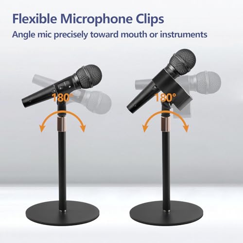Desktop Microphone Stand for Podcast Recording | 9-16.5“ Height Adjustable Mic Stand for Desk with 1.3 lb Weighted Base, Universal 3/8” to 5/8" Adapter and 2 Clips - size: Mic Stand Desktop