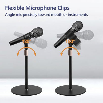 Desktop Microphone Stand for Podcast Recording | 9-16.5“ Height Adjustable Mic Stand for Desk with 1.3 lb Weighted Base, Universal 3/8” to 5/8" Adapter and 2 Clips - size: Mic Stand Desktop