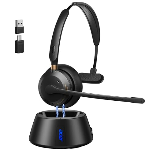 Acer Wireless Headset with Mic for Work, Single Ear Work Headset with Charge Stand for Remote & Office, Bluetooth 5.3 & USB 2.4G Dongle for Zoom & Teams | Acer Charging Stand, Bluetooth 5.3 & USB 2.4G Dongle for Office, Remote Work, Zoom & Teams