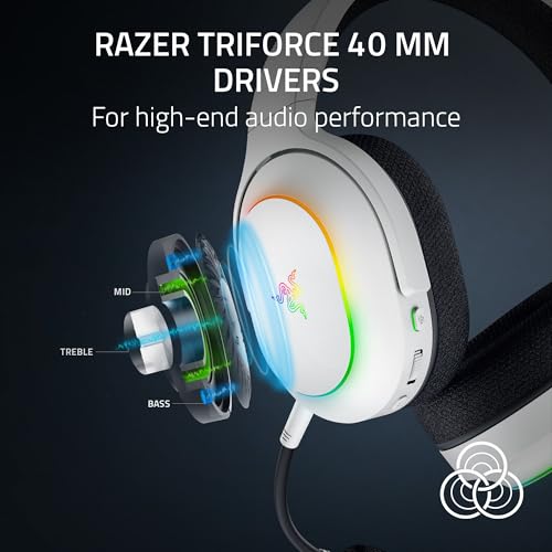 Razer Barracuda X Chroma Wireless Gaming Headset, 2.4GHz & Bluetooth, White | Lightweight, Chroma RGB, 40mm Drivers, Cardioid Mic, 70 Hr Battery, for PC, Mac, PS5, Switch 2, Smartphone - color: White