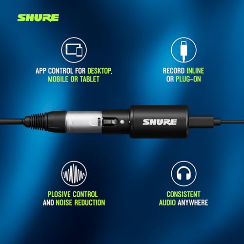 Shure MVX2U Gen 2 XLR-to-USB-C Audio Interface | MFi-certified XLR-to-USB-C interface for any XLR mic with portable setup and clean, noise-free recording