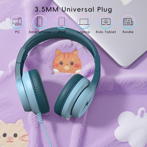 Candy Bila Wired Kids Headphones with Microphone, 85dB Safe Volume | Volume Limiter 85/94dB, HD Stereo Sound, Microphone and Wired Control,Foldable Design, Gradient Green - color: Gradient Green