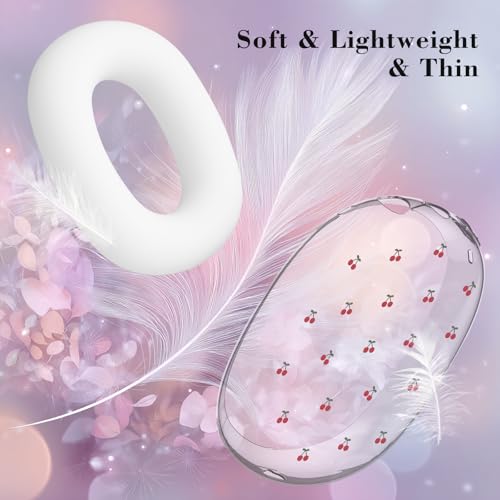 Cherry White Silicone Case for AirPods Max, Soft TPU Ear Cups Cover/Ear Pad Covers/Headband Cover, Transparent Anti-Scratch Protection Case for Apple AirPods Max(2024/2020) for Women - color: Cherry/White