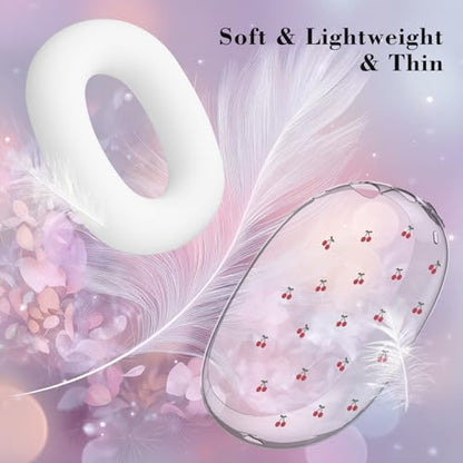 Cherry White Silicone Case for AirPods Max, Soft TPU Ear Cups Cover/Ear Pad Covers/Headband Cover, Transparent Anti-Scratch Protection Case for Apple AirPods Max(2024/2020) for Women - color: Cherry/White