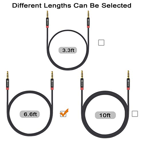 3.5mm TRRS Cable, 1/8" inch 4 Pole Auxiliary Cord, Aux Mini-Jack Stereo Nylon Braided Male to Male Cable 6.6 FT/ 2M (2 Pack) - size: 6 Ft