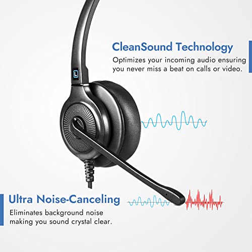 Leitner LH250XL USB Call Center Headset, Dual-Ear XL Noise Cancelling | Dual-ear, XL ear cushion, USB-A, call center, all VoIP phone systems and softphones, all-day wear, 5-year warranty