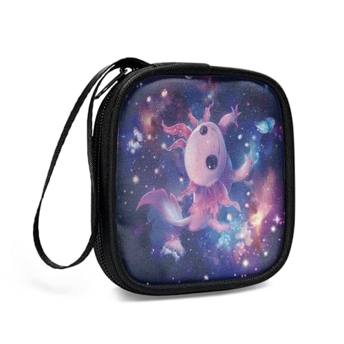 Axolotl Galaxy Space Headphone Case Square Earbud Organizer Portable Bluetooth Headset Case with Handle for Girls Boys Men Women - color: Axolotl Galaxy Space