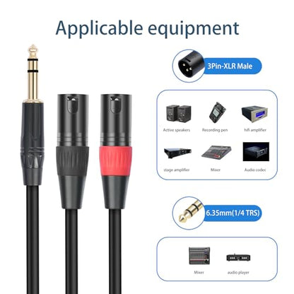 1/4 TRS to Dual XLR Male Y-Splitter Stereo Breakout Cable 1/4 inch(6.35mm) to 2 XLR Patch Cable 10FT - size: 10FT