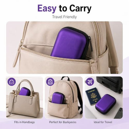 Headphone Case Hard Edge Zipper Bag Compact Portable Headset Storage Bag for Wireless,Headphones Earbuds Cables Charging Cable Travel Waterproof Commuting Home - color: Purple