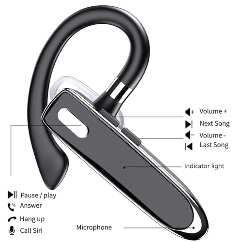 Wireless Headset Business Earpiece 70Hrs Playtime with 450mAh Charging Case Built-in Mic Noise Cancelling Headphone 5.0 Handsfree Sports Earphone for Android iOS Driving Trucker Driver Business Office - color: Black With Box