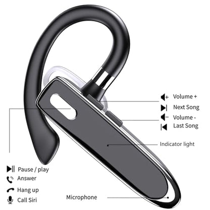 Wireless Headset Business Earpiece 70Hrs Playtime with 450mAh Charging Case Built-in Mic Noise Cancelling Headphone 5.0 Handsfree Sports Earphone for Android iOS Driving Trucker Driver Business Office - color: Black With Box