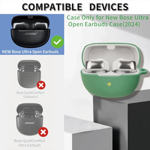 Silicone case for The New Bose Ultra Open Earbuds 2024, Shockproof case for Bose Ultra Open Earbuds 2024 with Carabiner and Wrist Strap. (Green) - color: Green