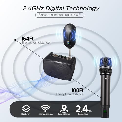 Wireless Microphones, 2.4 GHz Metal Rechargeable Wireless Mics with Dual Professional UHF Handheld Karaoke Microphone System with Receiver, Dynamic Mic for Church, Singing, Speech, Wedding, Party - color: Rechargeable