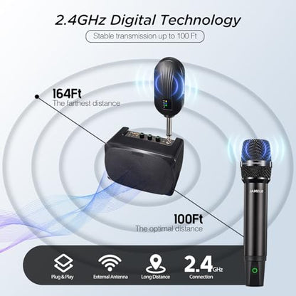 Wireless Microphones, 2.4 GHz Metal Rechargeable Wireless Mics with Dual Professional UHF Handheld Karaoke Microphone System with Receiver, Dynamic Mic for Church, Singing, Speech, Wedding, Party - color: Rechargeable