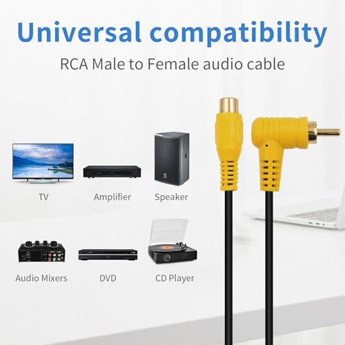 RCA Audio Cable Gold-Plated Elbow RCA line Lotus Male and Female Extension Lotus AV Video Cable Projector Cable Audio Cable (1.5m/5ft RCA Female Straight to Male Elbow) - color: 1.5m RCA Female Straight to Male Elbow