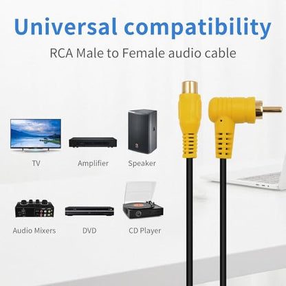 RCA Audio Cable Gold-Plated Elbow RCA line Lotus Male and Female Extension Lotus AV Video Cable Projector Cable Audio Cable (15cm RCA Female Straight to Male Bend 2PCS) - color: 15cm RCA female straight to male bend 2PCS