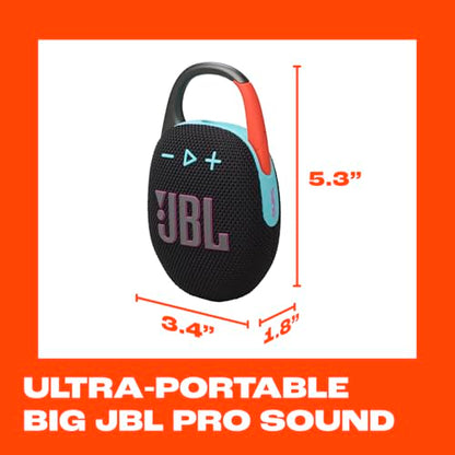 JBL Clip 5 - Ultra-Portable Waterproof Speaker - Black | Ultra-portable JBL Pro Sound, Redesigned carabiner, Up to 12 hours of playtime plus 3 hours with Playtime Boost - color: Black & Orange
