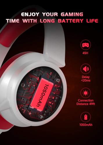 RYR Wireless Gaming Headset for Xbox Series X|S, Xbox One, White-Red | Bluetooth 5.3, 3D Surround Sound, Rotatable Earmuffs, Gaming Headphones with Noise Canceling Microphones - color: White-Red
