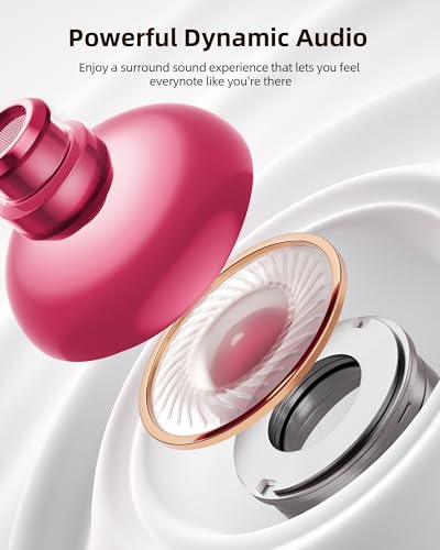 PocBuds Bluetooth Headphones Wireless Earbuds 80hrs Playtime Wireless Charging Case Digital Display Sport Ear Buds with Earhook Deep Bass IPX7 Waterproof Over-Ear Earphones for Phone Laptop Rose Gold - color: Rose Gold, style: Standard