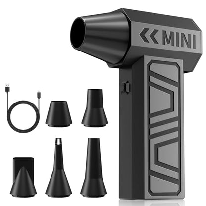 Compressed Air Duster, 3-Gear Mini Blower, Rechargeable, Cordless | 130,000RPM, Electric, Dust Blower, Air Blower, Fast Charging, Pc, Keyboard, Car, Home, Black, 5 Nozzles, 0.48 lb Lightweight