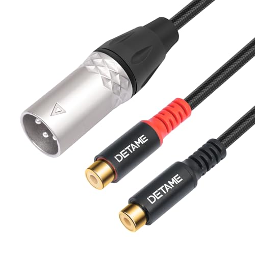 3Pin XLR to 2 RCA Y Splitter Patch Cable,Balance XLR Male to Dual Unbalanced RCA Female Audio Cable Adapter for Speaker Microphone mixer-1Feet