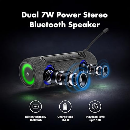 Fisher Portable Bluetooth Speakers IPX5 Waterproof Speaker, 14W Peak Power | Stereo Bluetooth Speaker, RGB Lights, TWS, BT 5.3, Built-in Mic, Hands Free Calling Speakers Bluetooth Wireless, Use Anywhere - color: Black