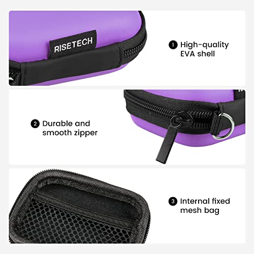 Earbud Case, RISETECH Earphone Case Holder Hard EVA Headphone Small Zipper Pouch Compatible with Wireless in-Ear Headset, SD Cards, USB Charger Cable, AirPods, Sony Wired Earbuds with Keychain -Purple - color: Purple