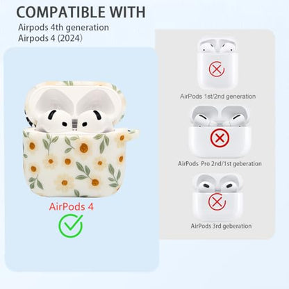 Case Compatible with AirPods 4 Case,Soft Silicone Cover with Bracelet Lanyard and Keychain, Cute Wireless Charging Protective Case for Apple AirPods 4th for Women and Men (Small Flowers) - color: Small Flowers