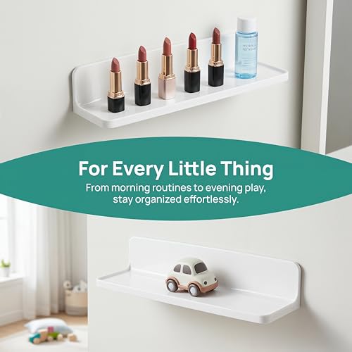 Wall Mounted Small Floating Shelf Stick On Wall Shelves for Bedroom,Kitchen,Bathroom Bedside Shelves to Display Speakers,Photo Frame,Watch,Keys,Cosmetics-Damage Free-Plastic-White(2Pcs/Set) - color: 2pcs/Set