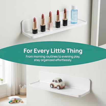 Wall Mounted Small Floating Shelf Stick On Wall Shelves for Bedroom,Kitchen,Bathroom Bedside Shelves to Display Speakers,Photo Frame,Watch,Keys,Cosmetics-Damage Free-Plastic-White(2Pcs/Set) - color: 2pcs/Set