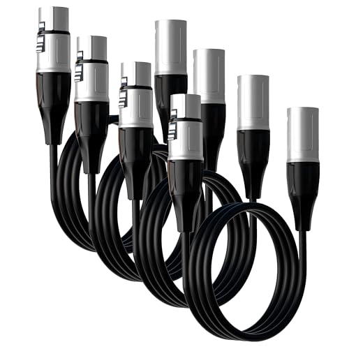 Tisino 10FT XLR Microphone Cable, XLR Male to Female Balanced Mic Cord, 4 Pack - size: 10FT, style: 4 Pack