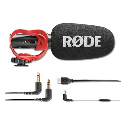 Rode VideoMic GO II Shotgun Microphone Bundle with Helix Isolation Mount and SC16 Right-Angle USB-C Cable — Dual 3.5mm and USB-C Camera-Mount Mic for Filmmaking, Vlogging, Run-and-Gun, and Podcasting