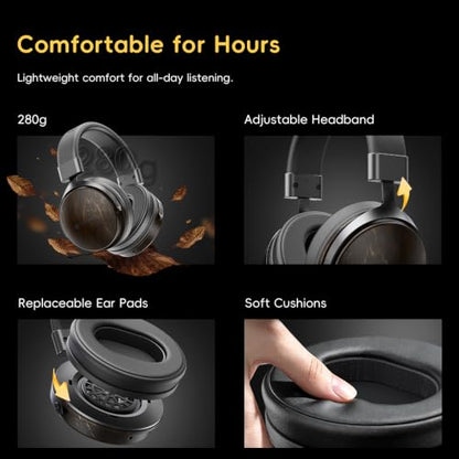 SNOWSKY FIIO Nature Closed-Back Over-Ear Wired Hi-Fi Headphones, 50mm Dynamic Drivers, Dual 3.5mm Detachable Cable, Natural Sound Tuning, Wood Grain Ear Cups (Apricot) - color: Apricot