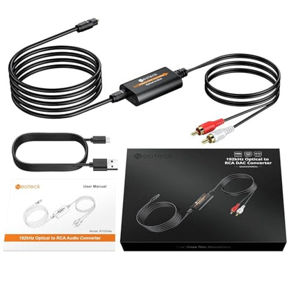 Neoteck 192kHz DAC Converter 7ft/2.1m Optical to RCA Cable | SPDIF to RCA Digital to Analog Converter for HDTVs Set-Top Boxes DVD/Blu-Ray Players-Male Output