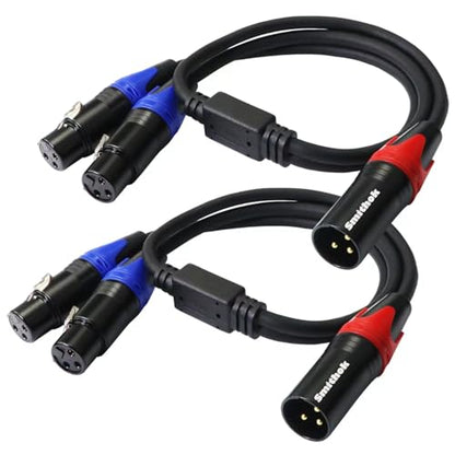 Smithok 2Pack XLR Y Splitter 1 Male to 2 Female Micrphone Cable, 3 Pin XLR 2 Female to 1 Male, Combiner Y Cord Balanced Mic Audio Cables for Stero Mic to L&R Audio Track(11.8 inches/0.3m) - size: 2 Pack 1.0 ft