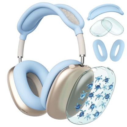 Cute Blue Sea Turtle Clear Case for Airpods Max Headphones Cartoon Soft TPU Ear Cups Cover Anti-Scratch Silicone Ear Pad Protective Case Ocean Headband Cover for Apple Airpods Max - color: Sea turtle 01