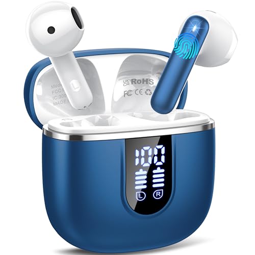 Wireless Earbuds, Bluetooth 5.4 Headphones with 3D Bass Stereo, 40H In-Ear Buds with 4 ENC Noise Cancelling Mic, Ultralight Bluetooth Earbuds USB-C LED, IP7 Waterproof Earphones for Android iOS, Blue - color: Blue