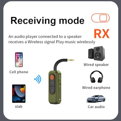 2-in-1 Bluetooth Wireless Audio Transmitter,3.5mm Audio Jack Adapter,Wireless Bluetooth 5.4 Transmitter and Receiver,Suitable for Cars,Computers,Home theaters and Gyms.
