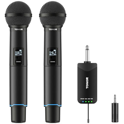 TONOR Rechargeable Wireless Microphones, Metal Bluetooth Handheld Cordless Mic System with Receiver, 2x25 UHF Professional Dynamic Mic for Karaoke, Church, Singing, Wedding, Meeting, DJ, 328ft TW720 - style: Plug-in Receiver