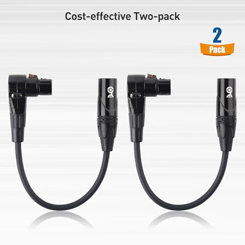 Cable Matters 2-Pack Right Angle XLR Microphone Cable, 0.5ft | Oxygen-Free Copper (OFC), Right Angle Mic Cord, Black - size: 0.5ft