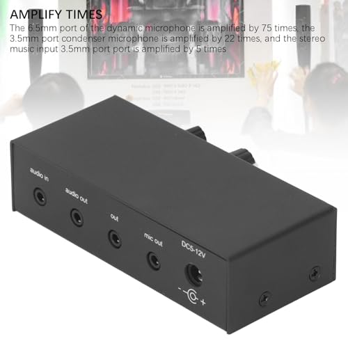 Stereo Sound Preamplifier, Professional Mic Headphone Amp Phono Turntable Phonograph Preamp with Independent Volume Control for Home Studio and Desktop Audio Systems Black
