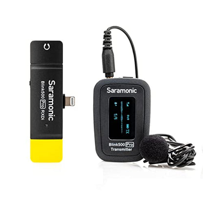 Saramonic Advanced 2.4GHz Wireless Clip-On Microphone System with Lavalier & Dual-Channel Lightning Receiver for Apple iPhone & iPad (BLINK500PROB3)