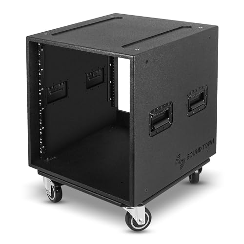 Sound Town 12U PA/DJ Rack/Road Case with 12-Space, Industry-Grade 0.7" (18mm) Plywood with Polyurea Coating, Rain Cover, Casters, 21.7" Rackable Depth - Pro Tour Grade (STRCP-12UW) - size: 12U with 21.7" Depth, Rain Cover, Casters