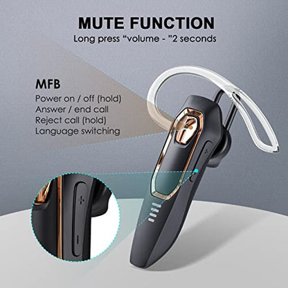 Micool Trucker Bluetooth Headset, Noise Cancelling, 30H Talking Time, Mute Button, Hands Free Bluetooth Earpiece for Cell Phone