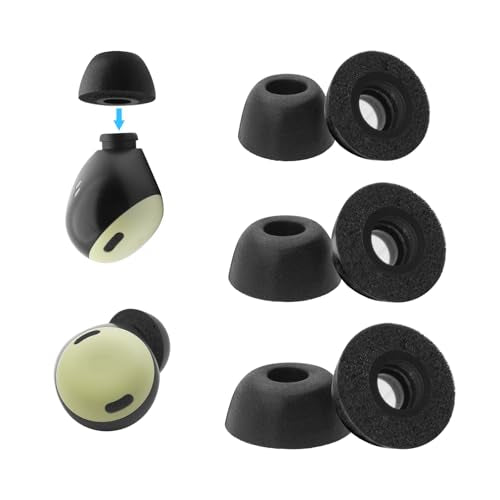 Klowcok Foam Ear Tips Replacement for Google Pixel Buds Pro 2 / Pro Earbuds | Not for Pixel Buds/Pixel Buds A-Series, Memory Foam Tips, Comfort Fit, 3 Pairs, S/M/L, Black