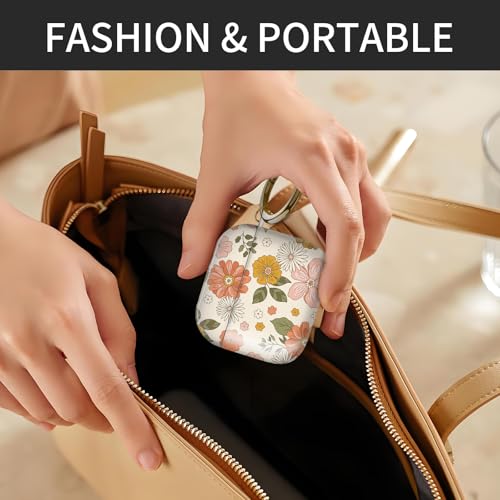 Cute Case Cover Compatible with AirPods 4th Generation 2024, Shockproof for Women & Girls with Cute Golden Round Buckle – Protective, Anti-Drop Design(Groovy Retro Boho Flower) - color: Groovy retro boho flower