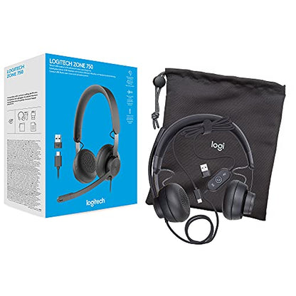 Logitech Zone 750 Wired On-Ear Headset Noise Canceling Microphone