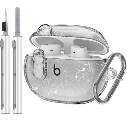 for Beats Studio Buds/Studio Buds Plus Case Cover with Lock, Glitter Black | Protective Cover for New Beats Studio Buds + Wireless Earbuds Case with Keychain & Cleaner Kit (2021/2023) - color: Glitter Black+P